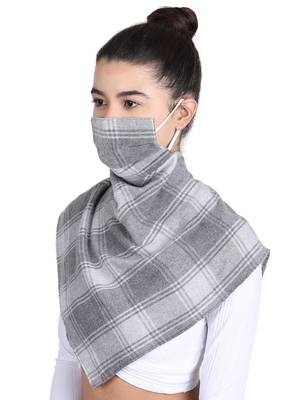 3-Ply Reusable Grey & White Checkered Acrowool Scarf Style Fashion Mask 2