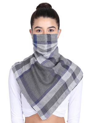 Anekaant 3-Ply Reusable Grey & Navy Checkered Acrowool Scarf Style Fashion Mask 1