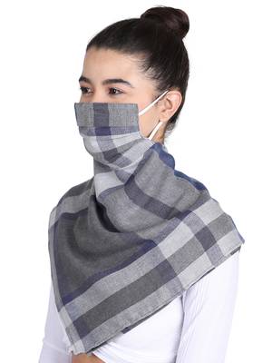Anekaant 3-Ply Reusable Grey & Navy Checkered Acrowool Scarf Style Fashion Mask 2