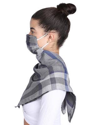 Anekaant 3-Ply Reusable Grey & Navy Checkered Acrowool Scarf Style Fashion Mask 3