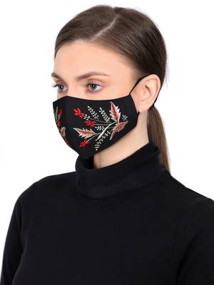 3-Ply Reusable Black Red & Gold Embroidered Cotton Fabric Fashion Mask 2