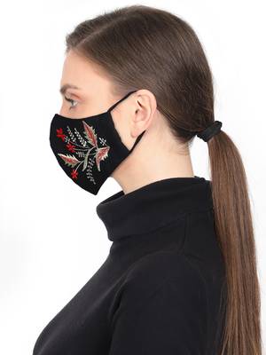 3-Ply Reusable Black Red & Gold Embroidered Cotton Fabric Fashion Mask 3