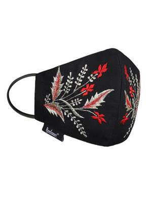 3-Ply Reusable Black Red & Gold Embroidered Cotton Fabric Fashion Mask 4