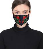 3-Ply Reusable Navy Red & Green Floral Embroidered Cotton Fabric Fashion Mask