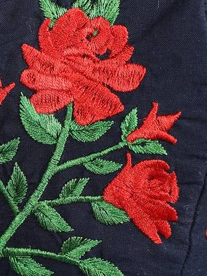 3-Ply Reusable Navy Red & Green Floral Embroidered Cotton Fabric Fashion Mask 6