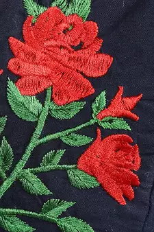 3-Ply Reusable Navy Red & Green Floral Embroidered Cotton Fabric Fashion Mask