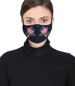 Anekaant 3-Ply Reusable Navy Pink & Green Floral Embroidered Cotton Fabric Fashion Mask