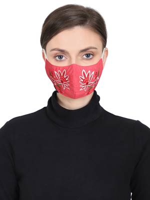 3-Ply Reusable Pink & Multi Floral Embroidered Cotton Fabric Fashion Mask 1