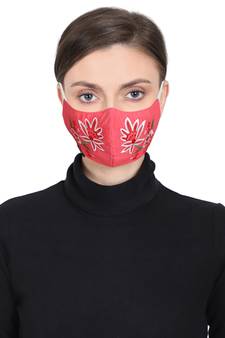 3-Ply Reusable Pink & Multi Floral Embroidered Cotton Fabric Fashion Mask