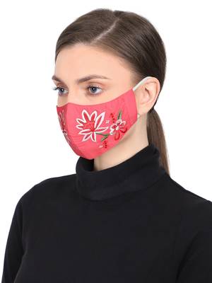 3-Ply Reusable Pink & Multi Floral Embroidered Cotton Fabric Fashion Mask 2