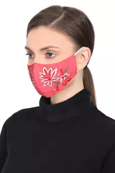 3-Ply Reusable Pink & Multi Floral Embroidered Cotton Fabric Fashion Mask