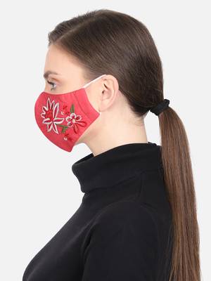 3-Ply Reusable Pink & Multi Floral Embroidered Cotton Fabric Fashion Mask 3