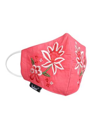 3-Ply Reusable Pink & Multi Floral Embroidered Cotton Fabric Fashion Mask 4