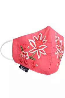 3-Ply Reusable Pink & Multi Floral Embroidered Cotton Fabric Fashion Mask