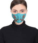 3-Ply Reusable Teal Green & Multi Floral Embroidered Cotton Fabric Fashion Mask