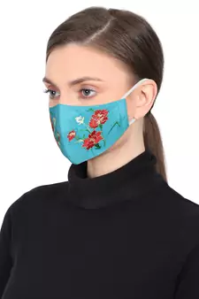 3-Ply Reusable Teal Green & Multi Floral Embroidered Cotton Fabric Fashion Mask