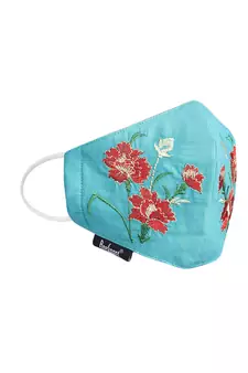 3-Ply Reusable Teal Green & Multi Floral Embroidered Cotton Fabric Fashion Mask
