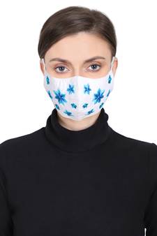 3-Ply Reusable White & Blue Floral Embroidered Cotton Fabric Fashion Mask