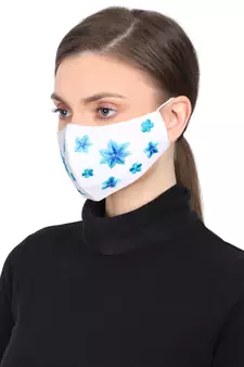 3-Ply Reusable White & Blue Floral Embroidered Cotton Fabric Fashion Mask