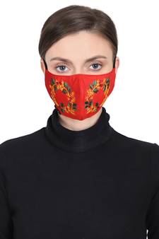 3-Ply Reusable Red & Multi Embroidered Cotton Fabric Fashion Mask