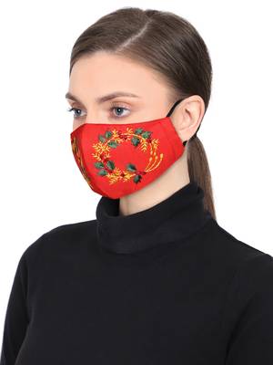 3-Ply Reusable Red & Multi Embroidered Cotton Fabric Fashion Mask 2