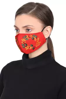 3-Ply Reusable Red & Multi Embroidered Cotton Fabric Fashion Mask