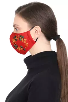 3-Ply Reusable Red & Multi Embroidered Cotton Fabric Fashion Mask