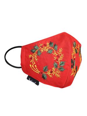3-Ply Reusable Red & Multi Embroidered Cotton Fabric Fashion Mask 4