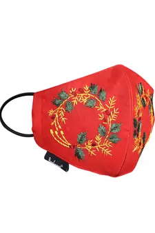 3-Ply Reusable Red & Multi Embroidered Cotton Fabric Fashion Mask