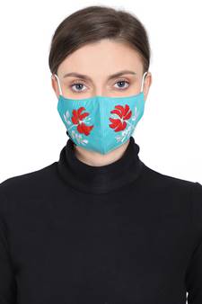 3-Ply Reusable Aqua & Multi Embroidered Cotton Fabric Fashion Mask
