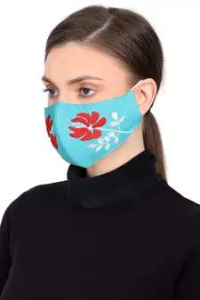 3-Ply Reusable Aqua & Multi Embroidered Cotton Fabric Fashion Mask