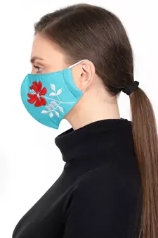 3-Ply Reusable Aqua & Multi Embroidered Cotton Fabric Fashion Mask