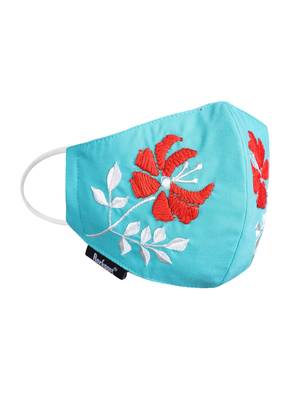 3-Ply Reusable Aqua & Multi Embroidered Cotton Fabric Fashion Mask 4