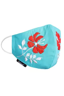 3-Ply Reusable Aqua & Multi Embroidered Cotton Fabric Fashion Mask