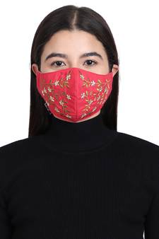 3-Ply Reusable Dark Pink & Gold Embroidered Cotton Fabric Fashion Mask