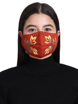 3-Ply Reusable Rust & Multi Embroidered Cotton Fabric Fashion Mask 1
