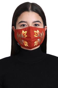 3-Ply Reusable Rust & Multi Embroidered Cotton Fabric Fashion Mask