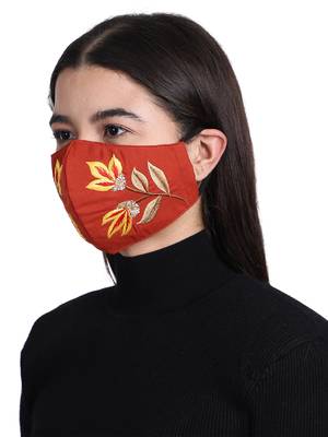 3-Ply Reusable Rust & Multi Embroidered Cotton Fabric Fashion Mask 2