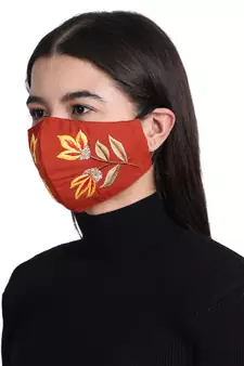 3-Ply Reusable Rust & Multi Embroidered Cotton Fabric Fashion Mask