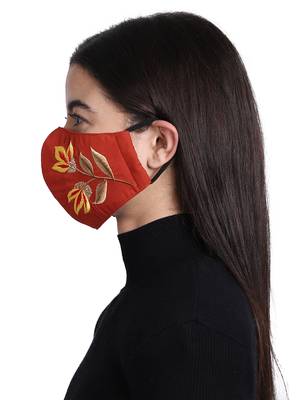 3-Ply Reusable Rust & Multi Embroidered Cotton Fabric Fashion Mask 3