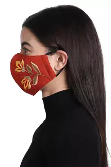 3-Ply Reusable Rust & Multi Embroidered Cotton Fabric Fashion Mask