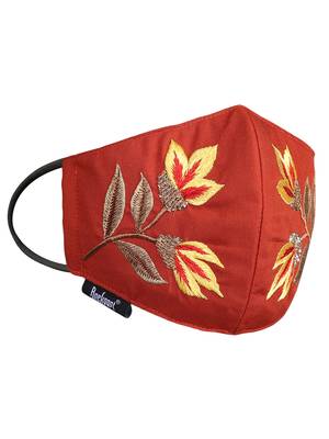 3-Ply Reusable Rust & Multi Embroidered Cotton Fabric Fashion Mask 4
