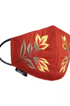 3-Ply Reusable Rust & Multi Embroidered Cotton Fabric Fashion Mask