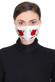 3-Ply Reusable White & Multi Floral Embroidered Cotton Fabric Fashion Mask