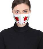 3-Ply Reusable White & Multi Floral Embroidered Cotton Fabric Fashion Mask