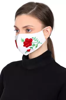 3-Ply Reusable White & Multi Floral Embroidered Cotton Fabric Fashion Mask