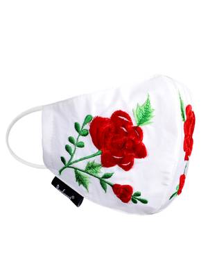 3-Ply Reusable White & Multi Floral Embroidered Cotton Fabric Fashion Mask 4