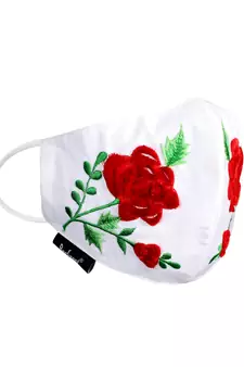 3-Ply Reusable White & Multi Floral Embroidered Cotton Fabric Fashion Mask