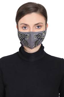 3-Ply Reusable Grey, Black & Multi Floral Embroidered Cotton Fabric Fashion Mask
