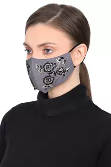 3-Ply Reusable Grey, Black & Multi Floral Embroidered Cotton Fabric Fashion Mask